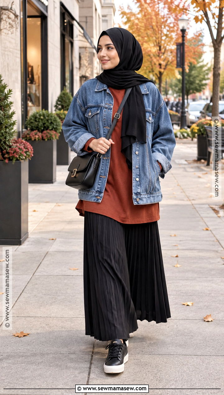 Autumn Hijabi Denim Jacket Outfit - 25 autumn hijabi outfits