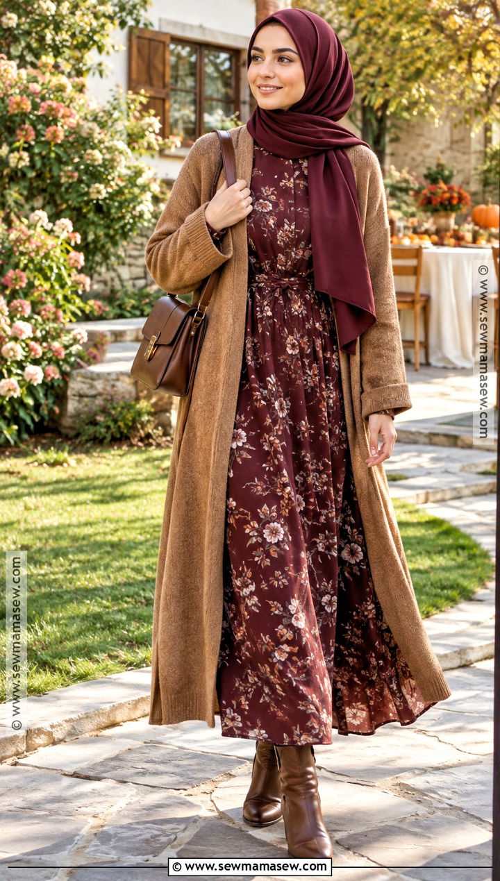 Autumn Hijabi Floral Maxi Dress Outfit - 25 autumn hijabi outfits