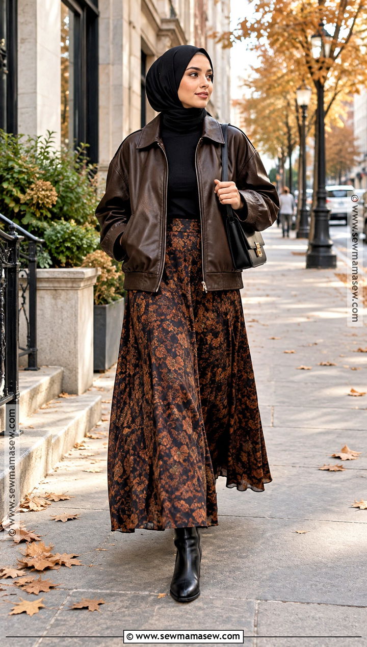 Autumn Hijabi Leather Jacket Outfit - 25 autumn hijabi outfits