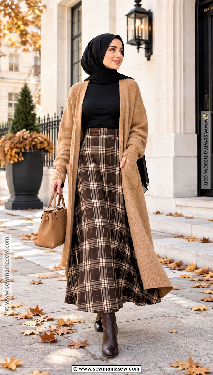 Autumn Hijabi Plaid Skirt Outfit - 25 autumn hijabi outfits