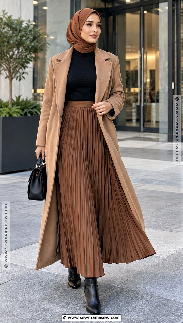 Autumn Hijabi Turtleneck And Pleated Skirt Outfit - 25 autumn hijabi outfits