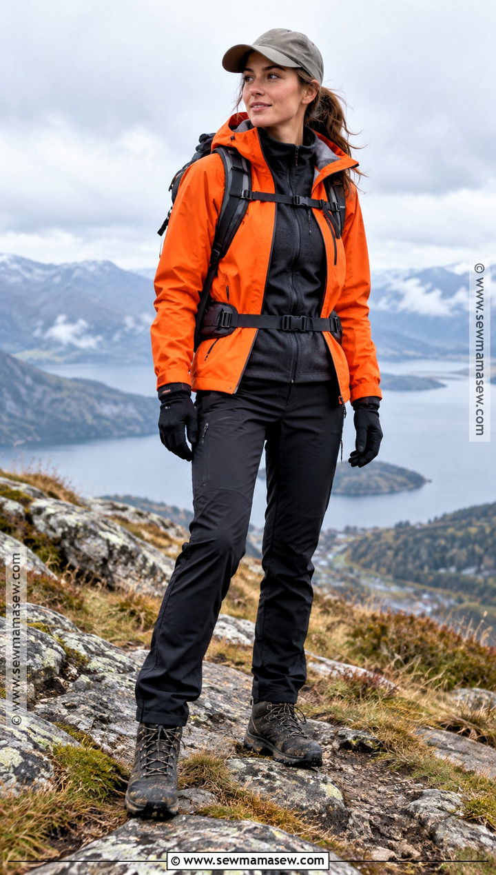 Autumn Hiking Outfit With Bright Shell And Black Pants - 25 autumn hiking outfit ideas