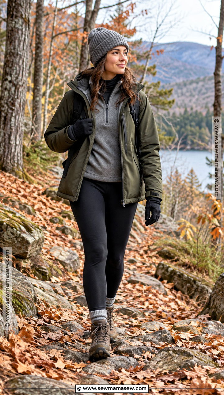 Autumn Hiking Outfit With Fleece Lined Leggings And Parka - 25 autumn hiking outfit ideas