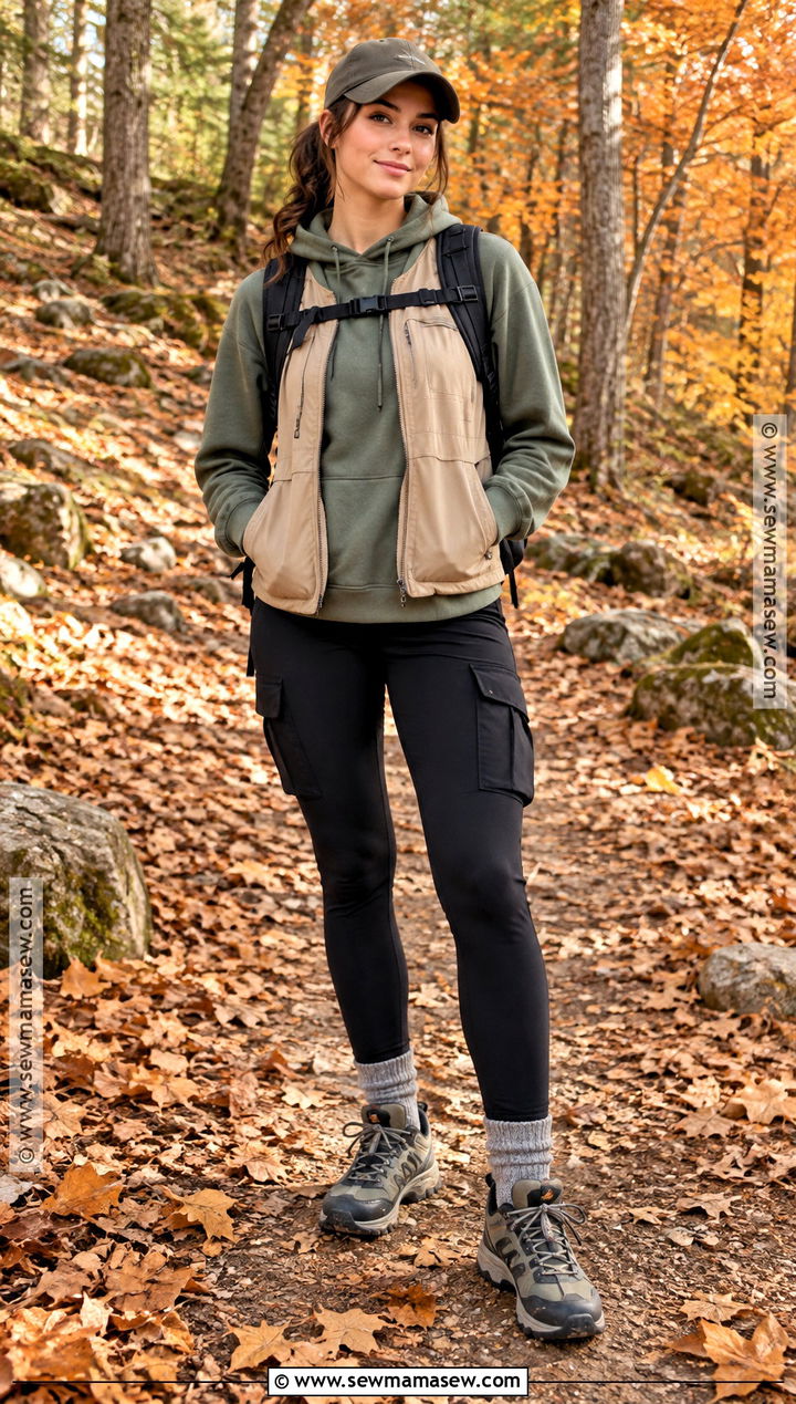 Autumn Hiking Outfit With Hoodie And Utility Vest - 25 autumn hiking outfit ideas