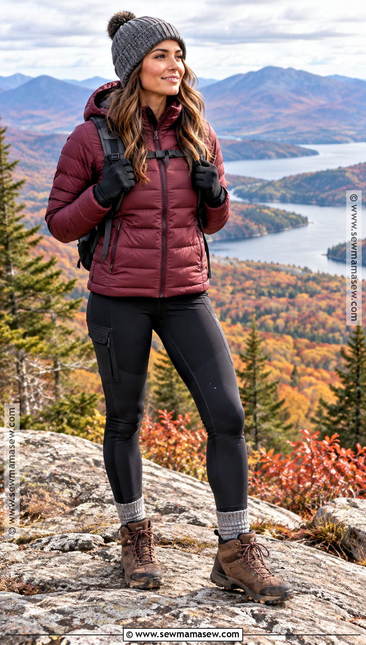 Autumn Hiking Outfit With Insulated Jacket And Trail Leggings - 25 autumn hiking outfit ideas