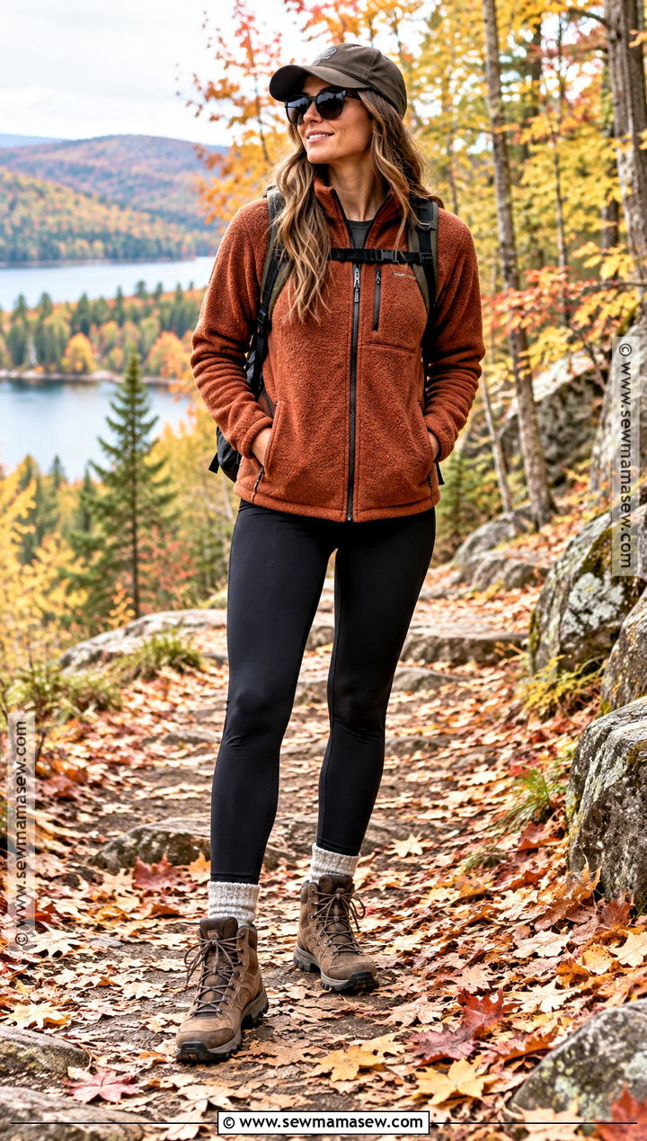 Autumn Hiking Outfit With Leggings And Fleece - 25 autumn hiking outfit ideas