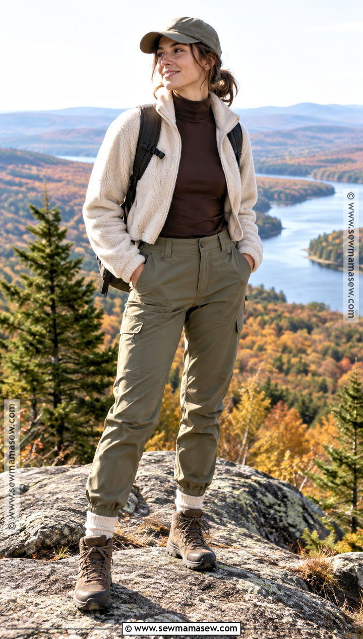 Autumn Hiking Outfit With Mock Neck Top And Trail Trousers - 25 autumn hiking outfit ideas