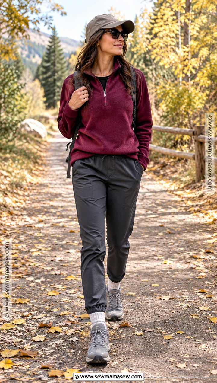 Autumn Hiking Outfit With Quarter Zip Fleece And Joggers - 25 autumn hiking outfit ideas