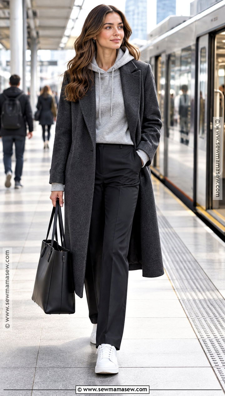 Autumn Hoodie And Tailored Coat Outfit - 25 autumn capsule wardrobe ideas 2026