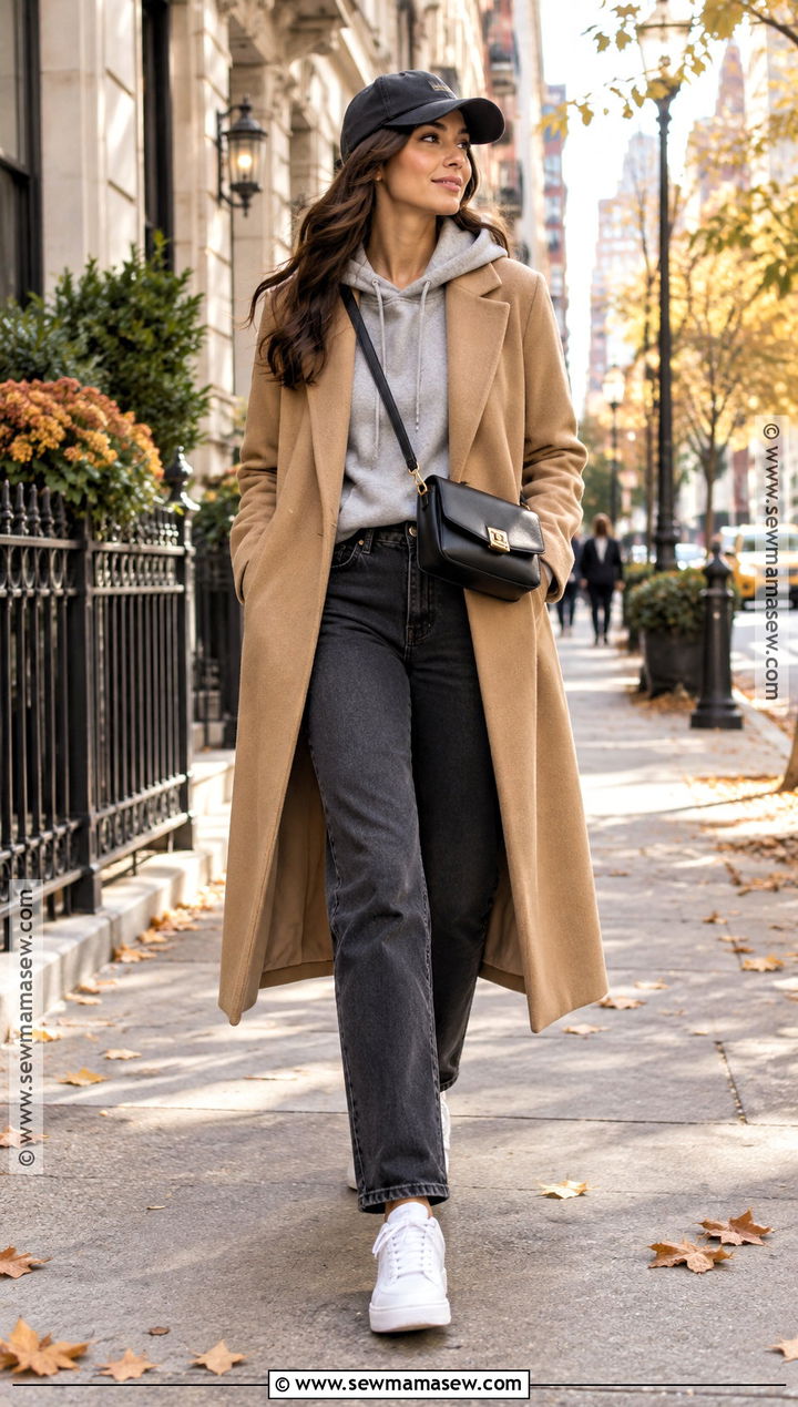 Autumn Hoodie And Tailored Coat Outfit - 25 autumn outfit ideas for women