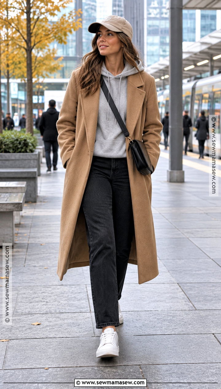 Autumn Hoodie And Tailored Coat Outfit - 25 autumn wear ideas