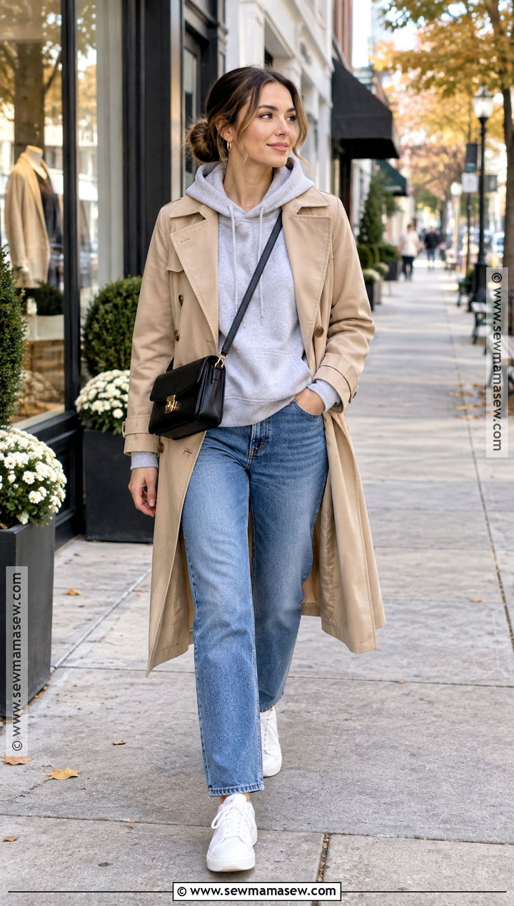 Autumn Hoodie And Trench Coat Outfit - 15 casual date outfit autumn ideas