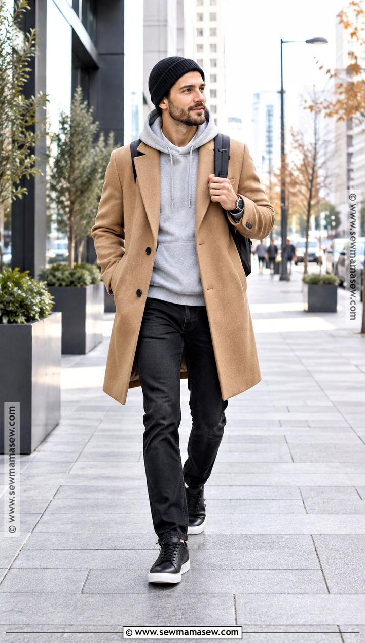 Autumn Hoodie Outfit With Wool Coat - 20 Men Autumn Style Ideas