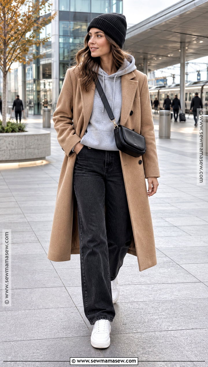 Autumn Hoodie and Long Wool Coat Outfit - 15 autumn fashion style tips ideas