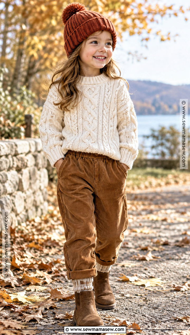 Autumn Kids Cable Knit Sweater And Corduroy Pants Set - 15 autumn kids fashion set ideas