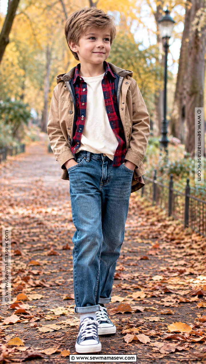Autumn Kids Flannel Shirt And Jeans Set - 15 autumn kids fashion set ideas