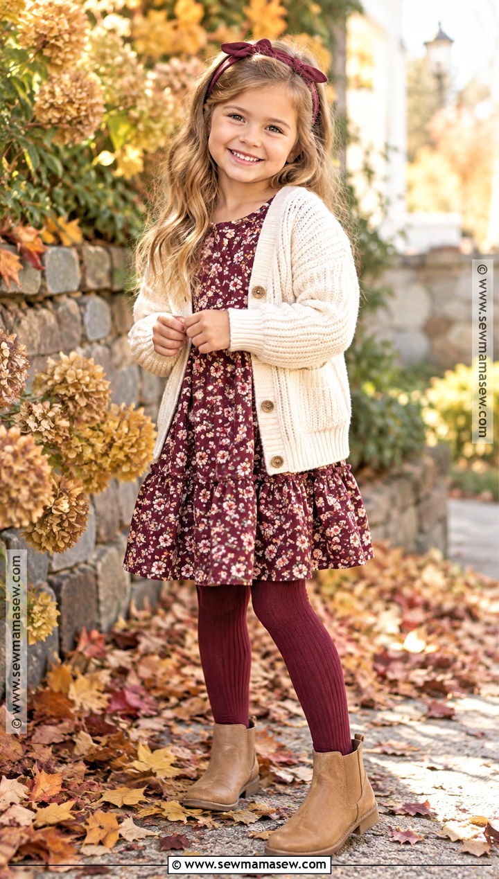 Autumn Kids Floral Dress And Cardigan Set - 15 autumn kids fashion set ideas