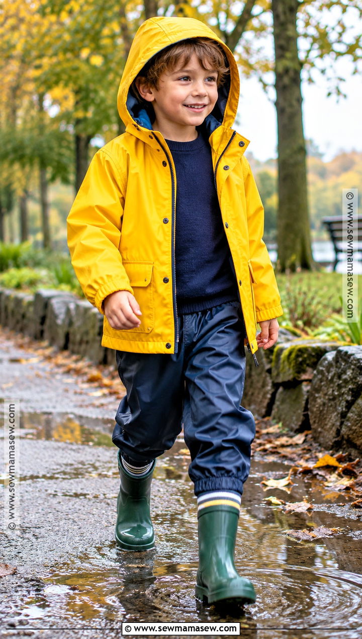 Autumn Kids Rain Jacket And Waterproof Pants Set - 15 autumn kids fashion set ideas