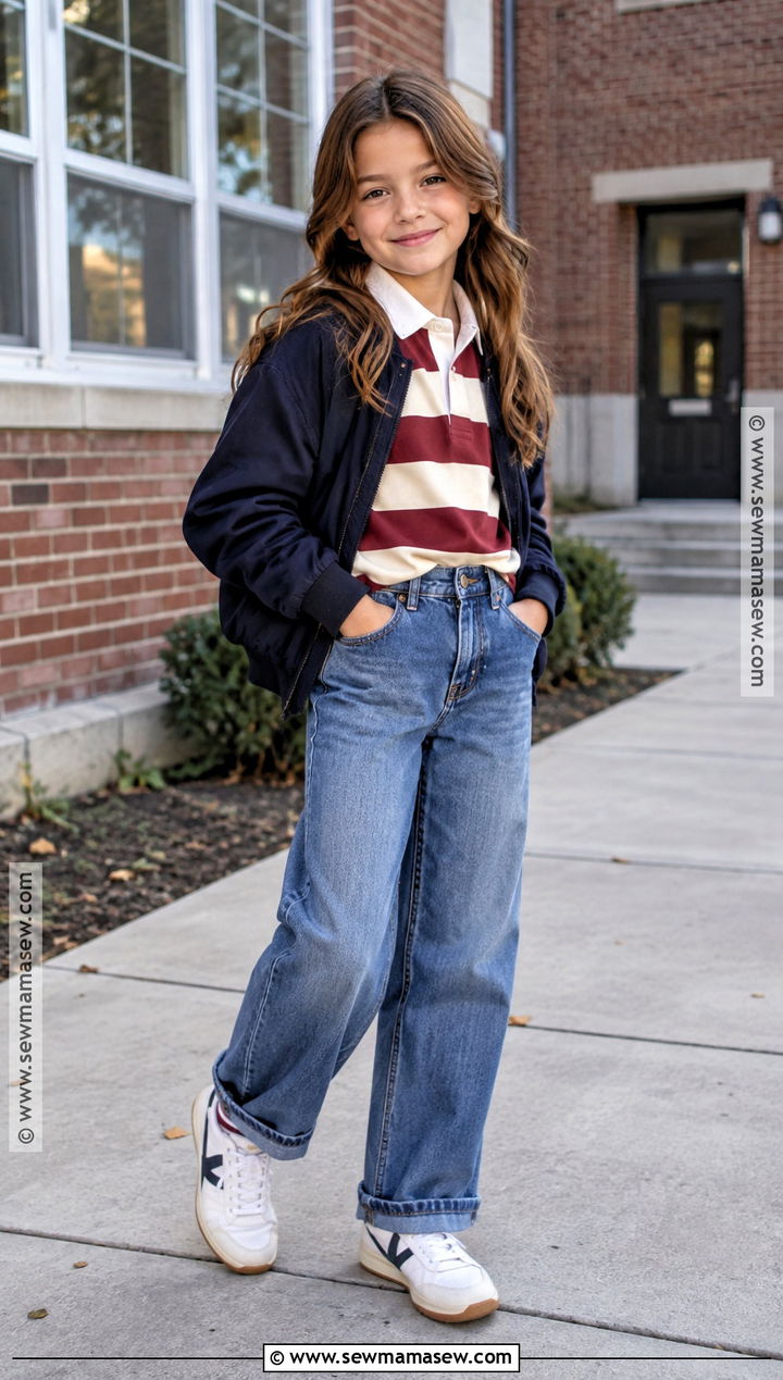 Autumn Kids Rugby Shirt And Wide Leg Jeans Set - 15 autumn kids fashion set ideas