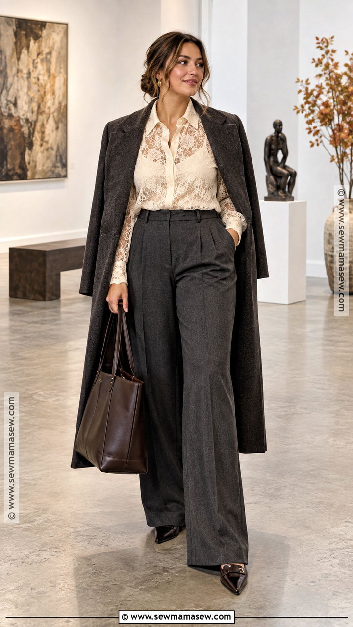 Autumn Lace Blouse And Trousers Outfit - 20 Autumn Fashion Trends