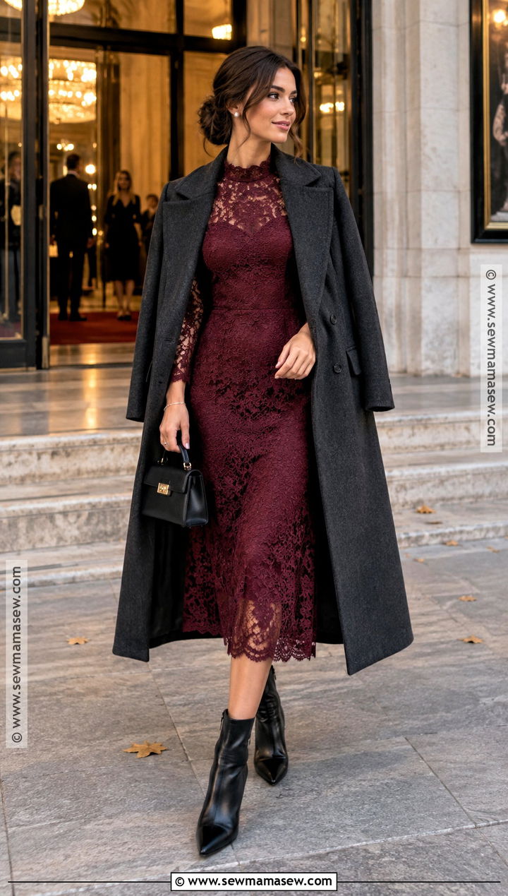 Autumn Lace Dress With Long Wool Coat - 20 dresses autumn