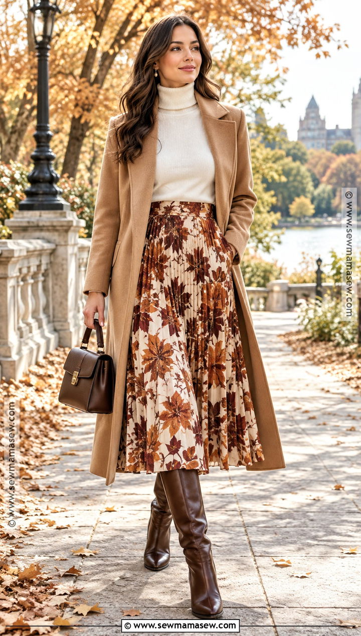 Autumn Leaf Print Skirt With A Turtleneck - 15 autumn leaf print clothing ideas