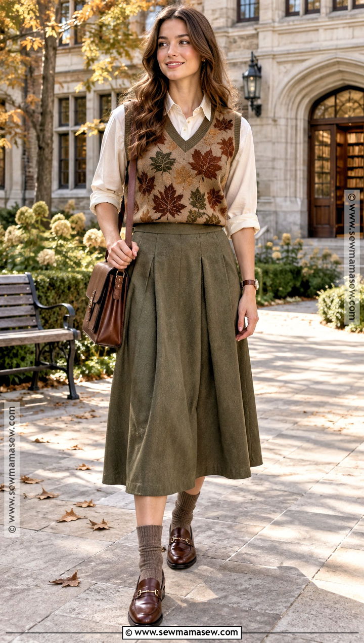 Autumn Leaf Print Sweater Vest With A Collared Shirt - 15 autumn leaf print clothing ideas