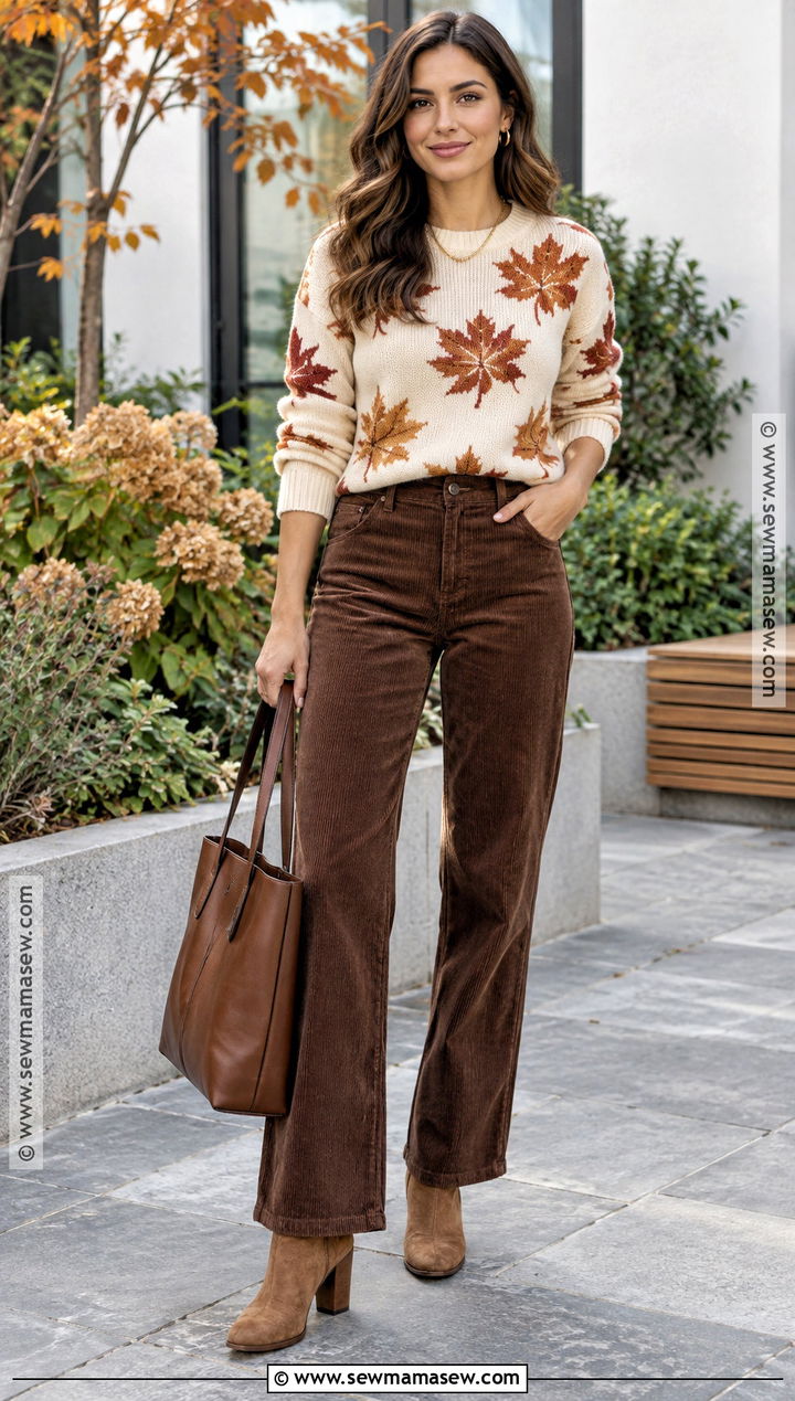 Autumn Leaf Print Sweater With Corduroy Pants - 15 autumn leaf print clothing ideas