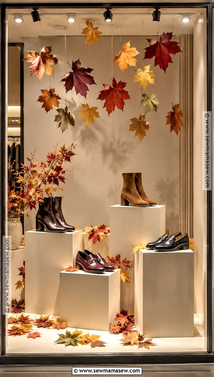 Autumn Leaf Shoe Window Display - 15 Fall Shoe Collection Display Ideas