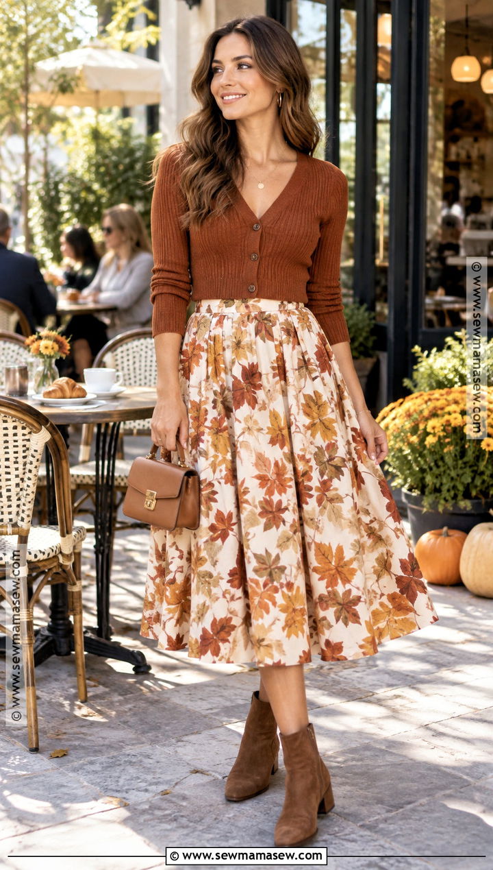 Autumn Leaf Skirt With Cropped Cardigan - 15 Autumn Leaf Skirt Ideas