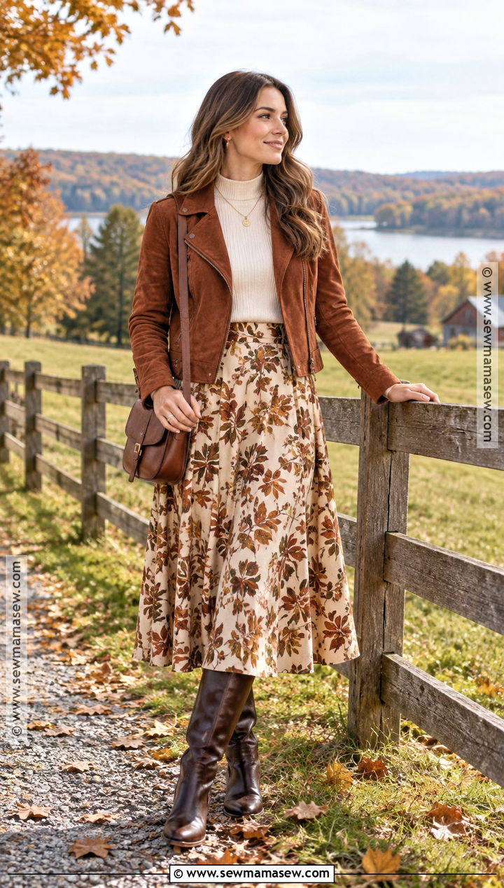 Autumn Leaf Skirt With Suede Jacket - 15 Autumn Leaf Skirt Ideas
