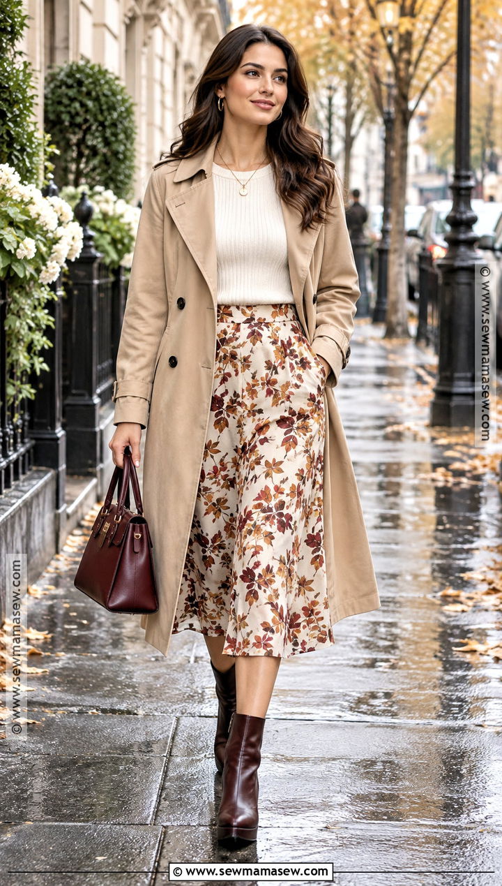 Autumn Leaf Skirt With Trench Coat - 15 Autumn Leaf Skirt Ideas