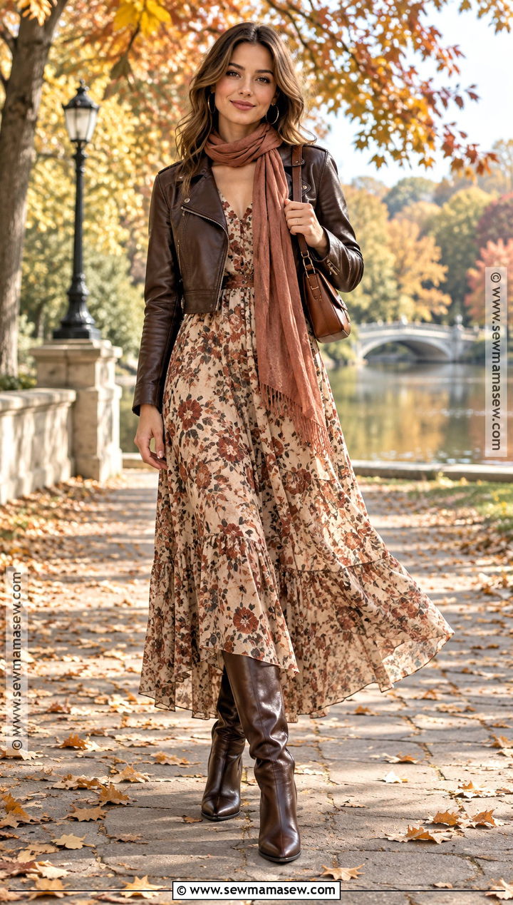 Autumn Leather Jacket And Maxi Dress Outfit - 25 autumn fashion ideas 2026