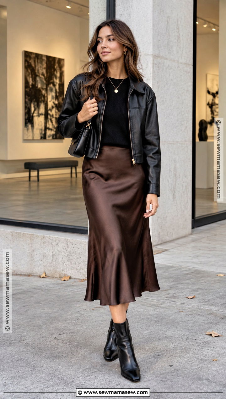 Autumn Leather Jacket And Slip Skirt Outfit - 25 cute outfits autumn