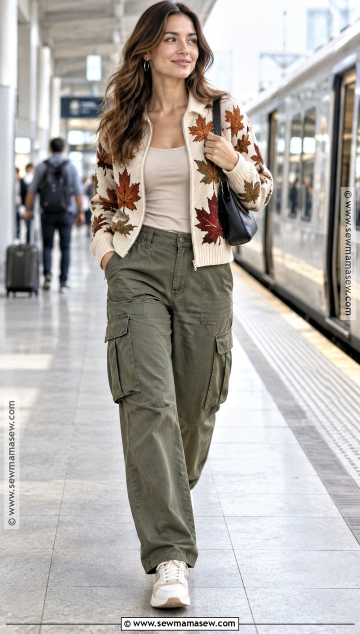 Autumn Leaves Zip Cardigan With Cargo Pants - 15 Autumn Leaves Sweater Ideas