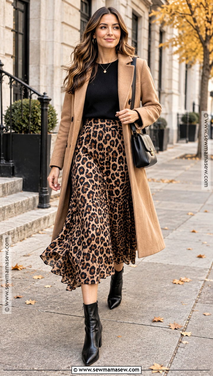 Autumn Leopard Print Skirt Outfit - 15 Autumn Patterned Clothing Ideas
