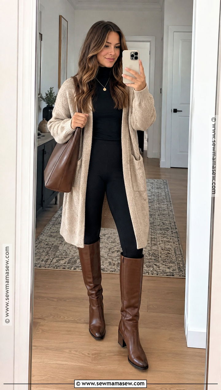 Autumn Long Cardigan Outfit With Leggings - 30 autumn fashion ideas
