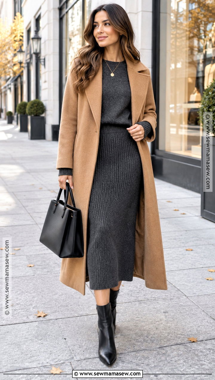 Autumn Long Coat And Knit Set Outfit - 25 autumn wear ideas