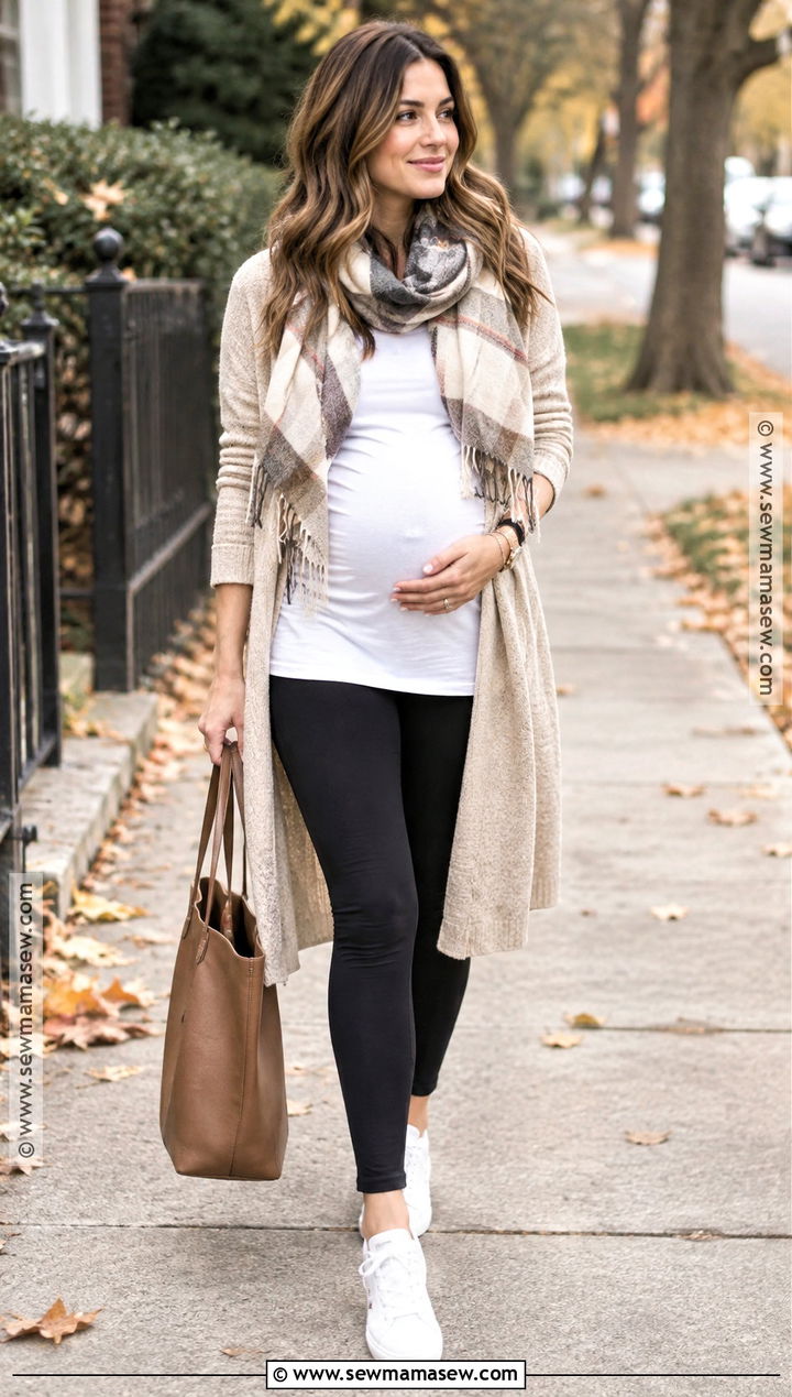 Autumn Maternity Leggings And Cardigan Outfit - 20 pregnant outfits autumn