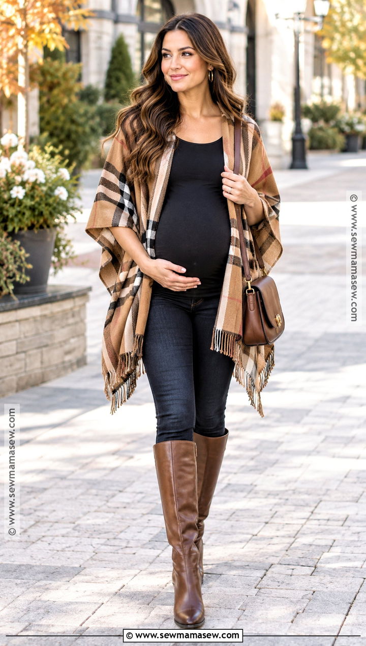 Autumn Maternity Poncho And Skinny Jeans Outfit - 20 pregnant outfits autumn