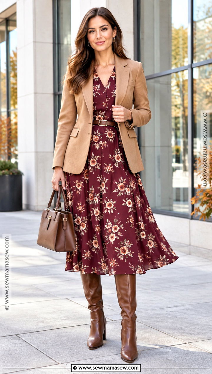 Autumn Midi Dress And Blazer Outfit - 25 autumn clothing ideas