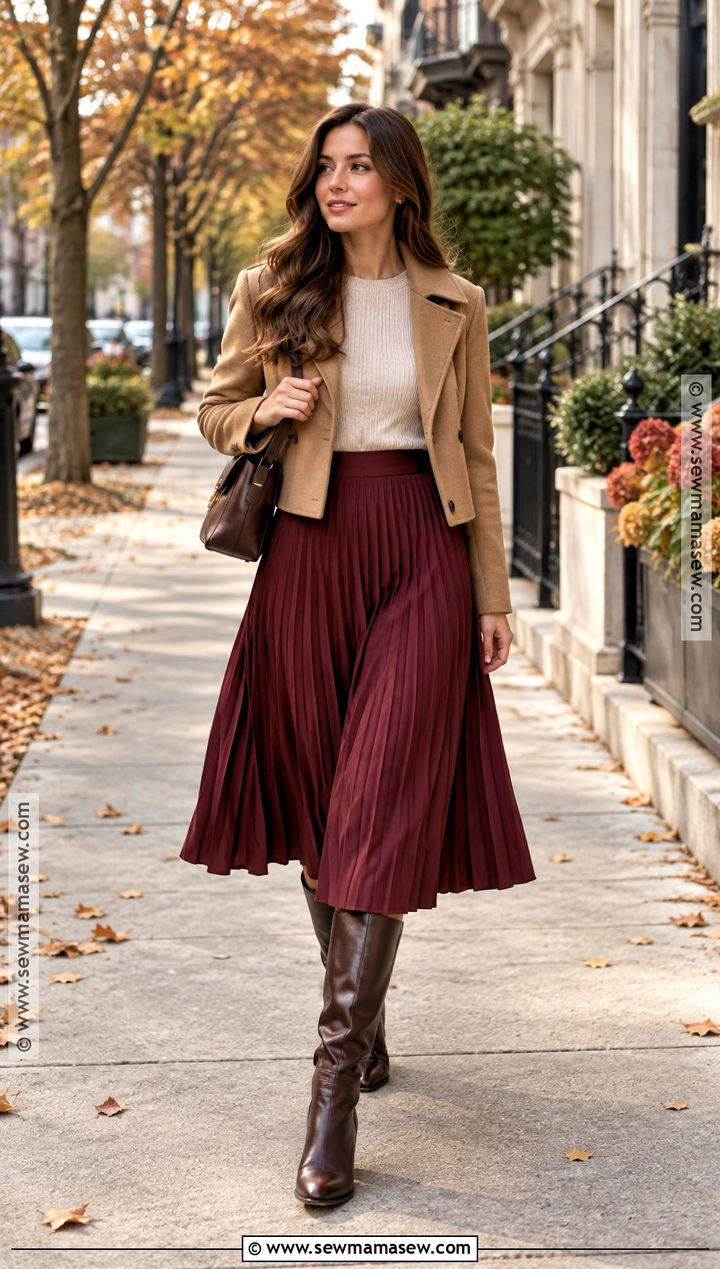 Autumn Midi Skirt And Tall Boots Outfit - 25 autumn outfit ideas for women