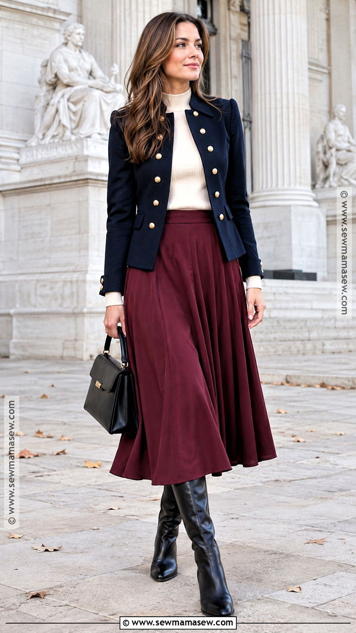Autumn Military Jacket And Midi Skirt Outfit - 20 Autumn Fashion Trends