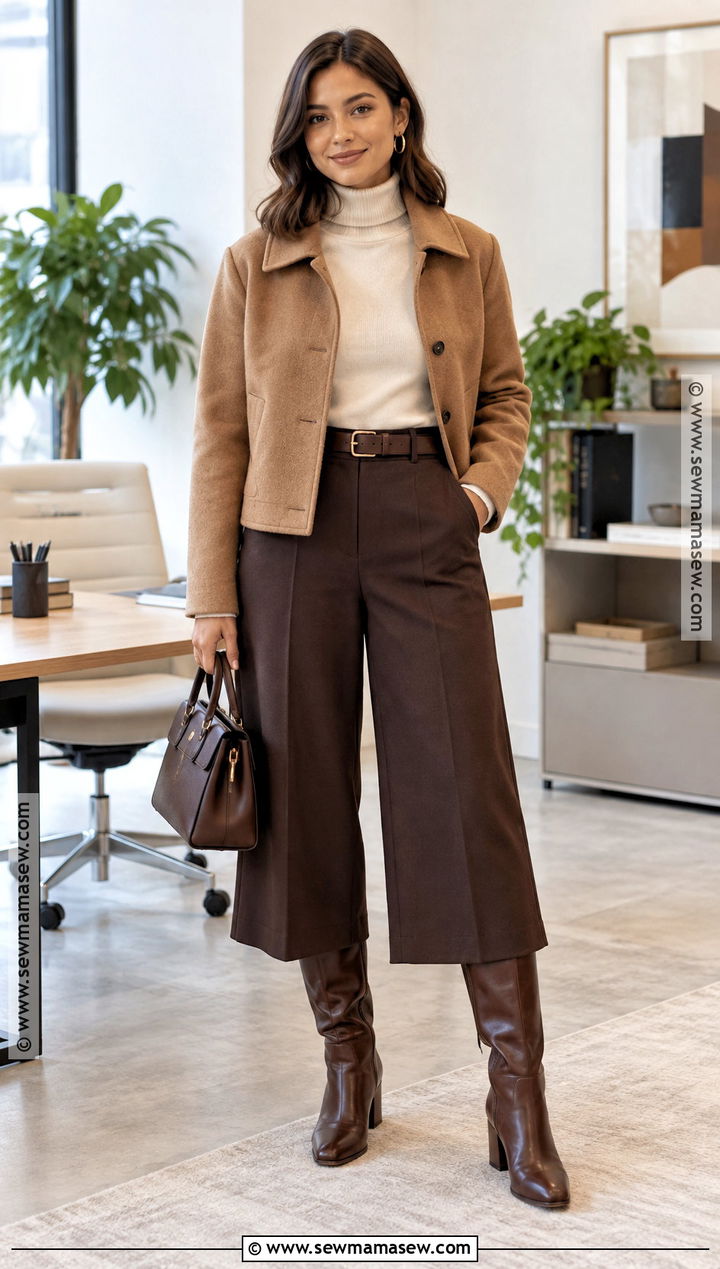 Autumn Office Outfit With Culottes And Turtleneck - 25 office outfits women autumn