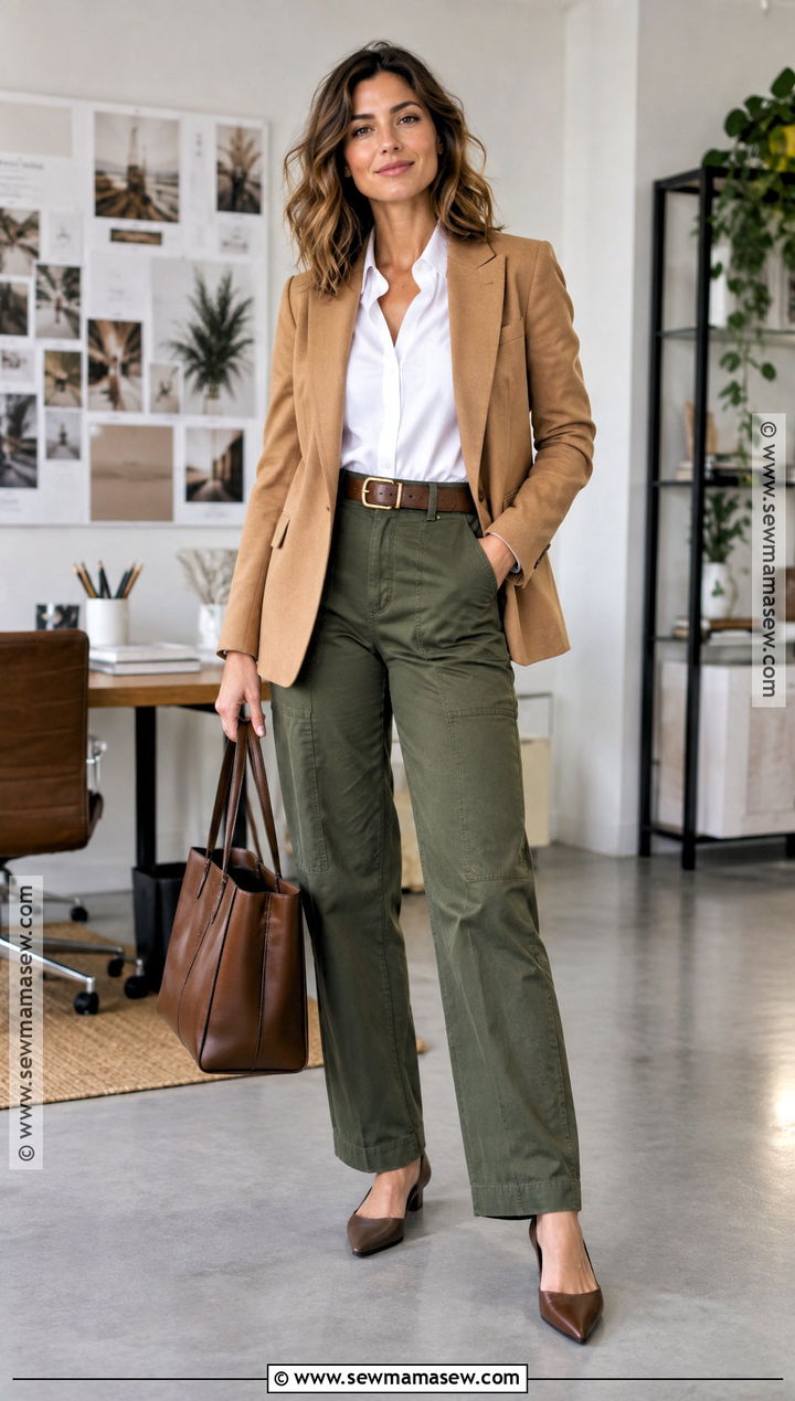 Autumn Office Outfit With Utility Trousers And White Shirt - 25 office outfits women autumn