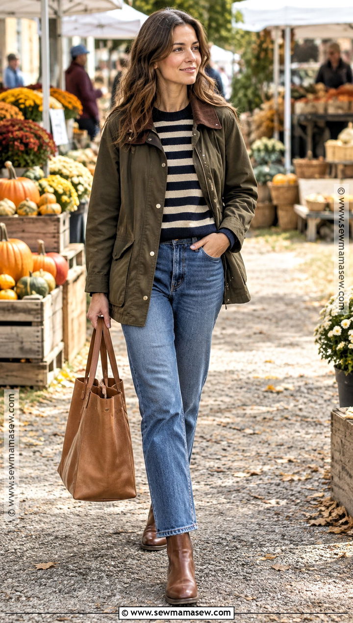 Autumn Outfit With Barn Jacket And Straight Leg Jeans - 25 autumn outfits for women