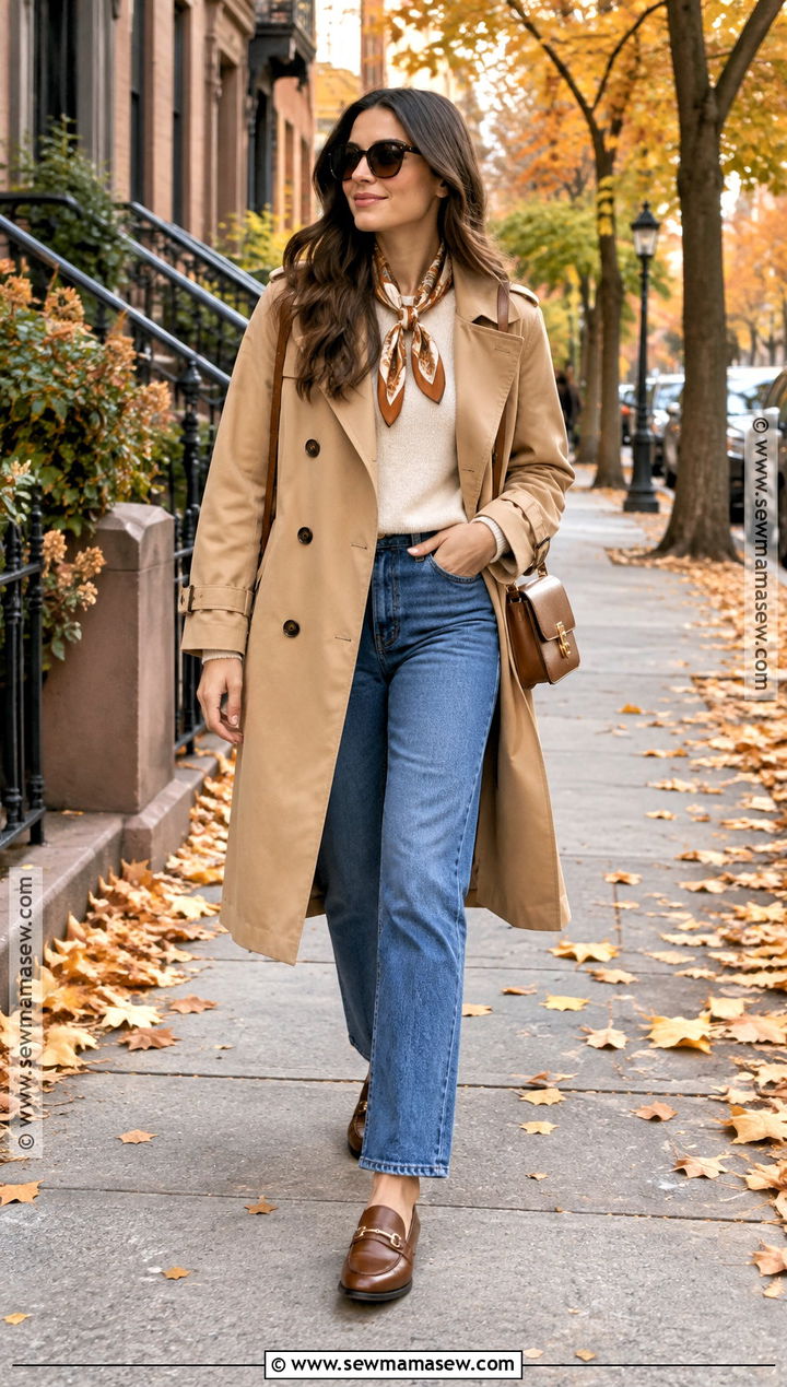 Autumn Outfit With Trench Coat And Jeans - 25 autumn outfits for women