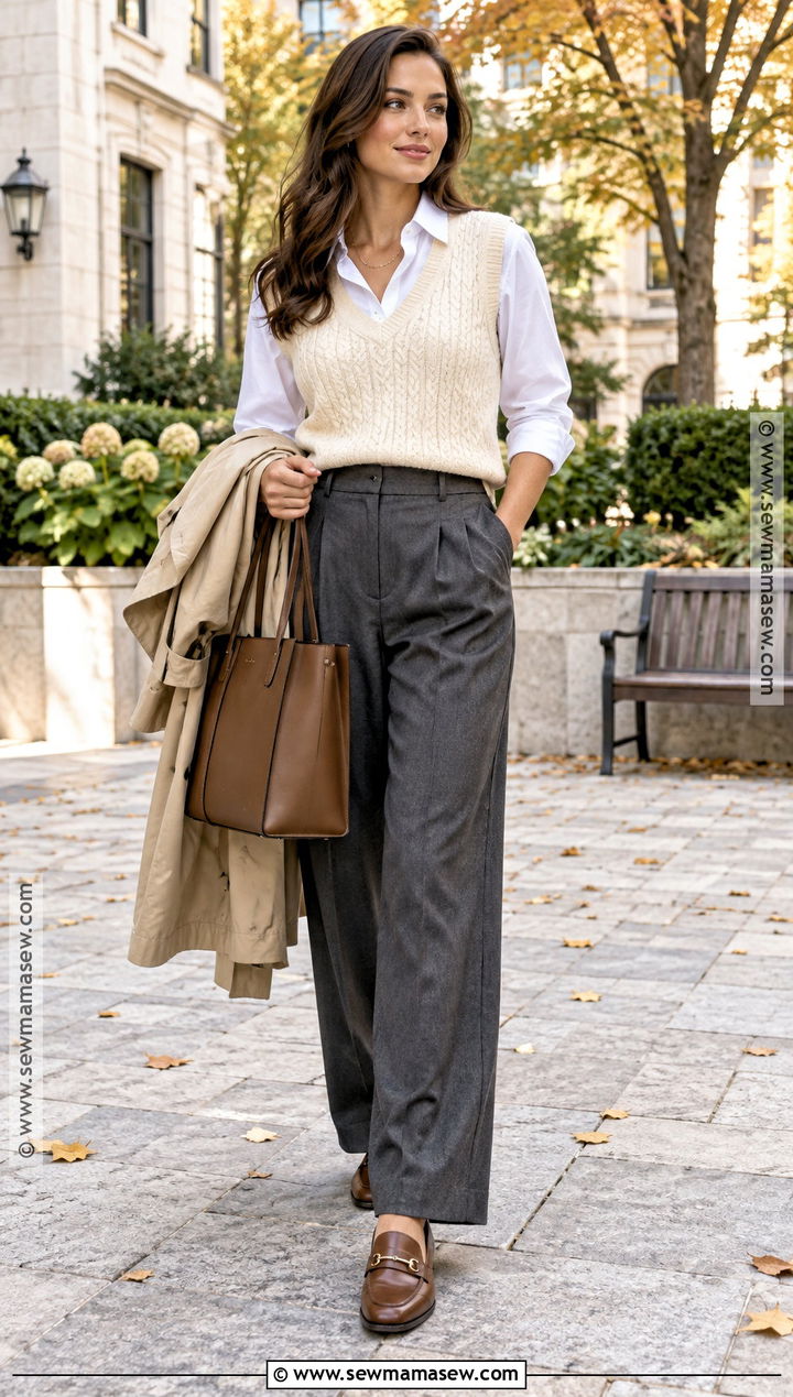 Autumn Outfit With a Button Down Shirt and Sweater Vest - 15 Autumn Outfits for Women 2026