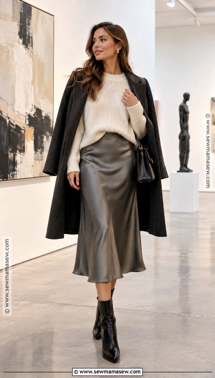 Autumn Outfit With a Satin Skirt and Chunky Sweater - 15 Autumn Outfits for Women 2026