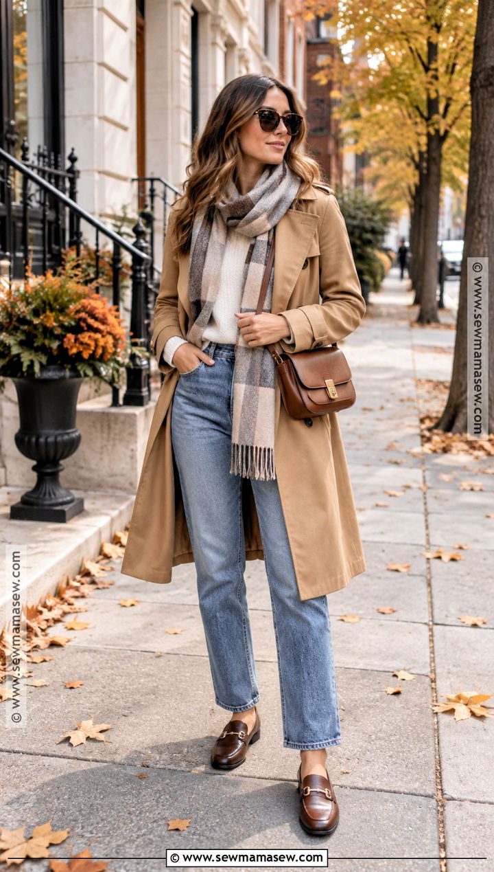 Autumn Outfit With a Trench Coat and Jeans - 15 Autumn Outfits for Women 2026